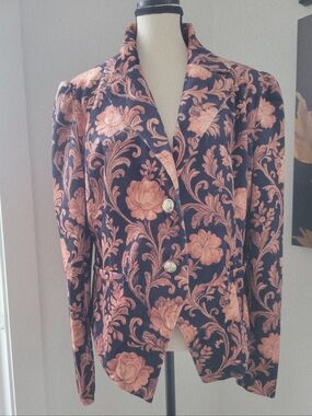 3/$30 Velvet Navy and Pink Floral Tailored Blazer